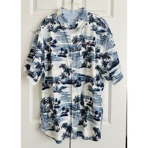 Tommy Bahama shirt SIZE XL PATRIOTS-BLUE HAWAIAN SHORT SLEEVE BUTTON DOWN TROPIC
